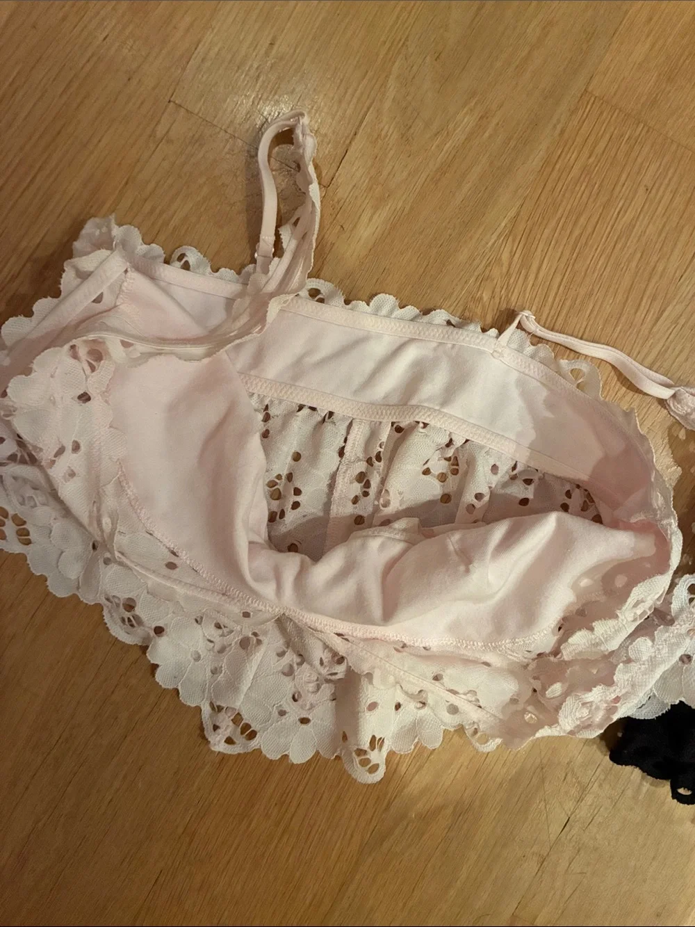 aerie Eyelet Lace Bralette Set in Light Pink and Black
